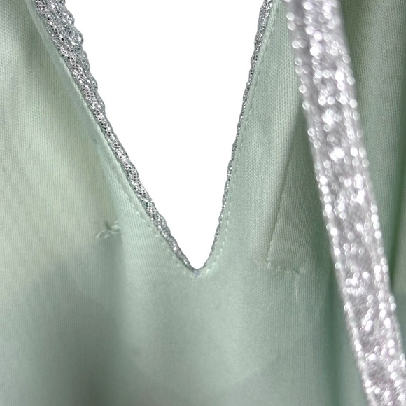 AIDEN MADDOX CELADON FOIL METALLIC KNIT STRAPPY V-NECK LONG FORMAL GOWN DRESS - Picture 11 of 15